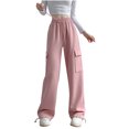 thumbnail image 2 of RXIRUCGD Women's Solid Color Velvet With Drawstring Wide Leg Workwear Pants, Pink, Size: XL, 2 of 3