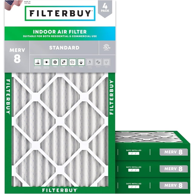 Filterbuy 14x36x2 MERV 8 (MPR 600) Dust Defense, Pleated HVAC AC Furnace Air Filters (4-Pack)