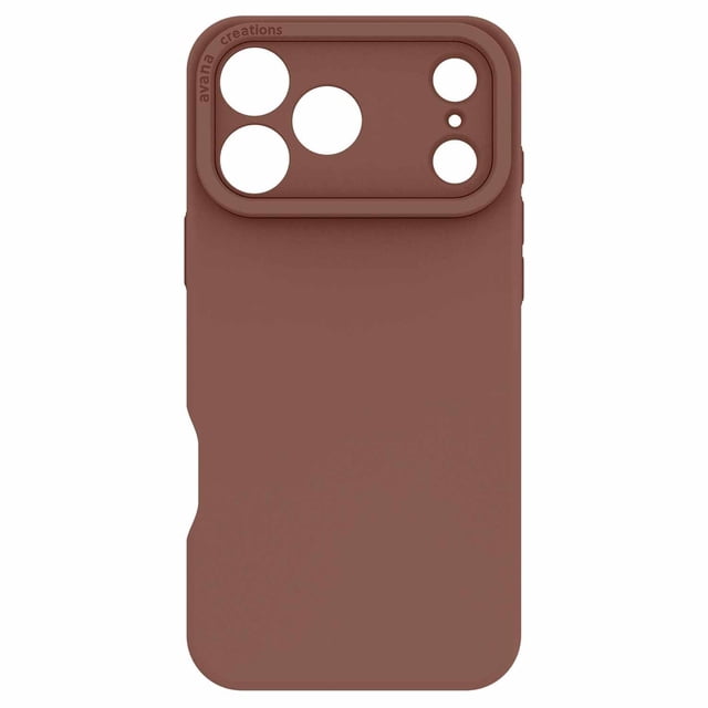 Avana Velvet MagSafe Case Mocha for iPhone 17 Pro Max, soft-touch silicone case in mocha brown with raised edges and metal camera bay protection, strap slot for charms, microfiber lining, and MagSafe compatibility for secure charging and drop protection.