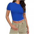 thumbnail image 1 of Yuyuzo Hauts de Sortie pour Femmes Manches Courtes Haut Court Col Rond T-Shirts Basiques Ajustés Extensibles, 1 of 7