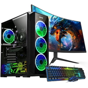 Jeu PC AQVIN ZForce Tower Ordinateur avec 27 Inch Curved Gaming Monitor , GeForce RTX 3050 6GB , AMD Ryzen 7 2700 Processeur jusqu'à 4.1GHz , 32GB DDR4 RAM , 512GB SSD , Wi-Fi, Windows 11 Pro