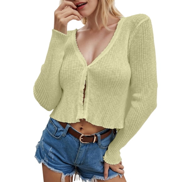 Cardigan Élégant pour Femme à Manches Longues, Col en V, Ouvert à l'Avant, Chandail Tricoté Léger, Pièce Superposée Décontractée et Tendance pour le Quotidien