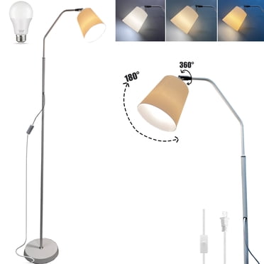 SUSUZI 61" Floor Lamp, Modern Standing Lamp with 3 Color Temperatures, Height Adjustable Reading Lamp with LED Bulb Included for Bedroom Living Room Office, White