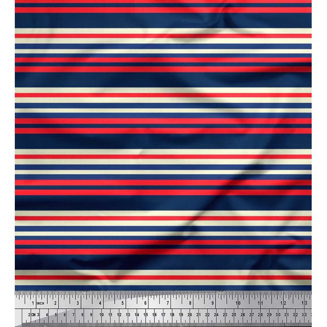 Soimoi Polyester Crepe Fabric Horizontal Stripe Fabric Prints by Yard 42 Inch Wide