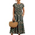 thumbnail image 1 of Innerwin Robe d'Été de Plage à Manches Courtes pour Femme, Longue Robe de Fête, Col Rond, Caftan, Robes Maxi, Vert P, 1 of 2