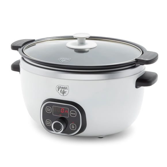 GreenLife 6QT Slow Cooker, Non-Toxic PFAS-Free Ceramic Nonstick Removable Interior Bowl, Programmable, Family Friendly, Keep Warm, Stovetop & Oven Sa