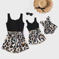 thumbnail image 1 of PatPat Black Ribbed U Neck Sleeveless Belted Splicing Leopard Romper for Mom and Me,Sizes Baby-Kids-Adult,One piece, Baby Girl Rompers, 1 of 7