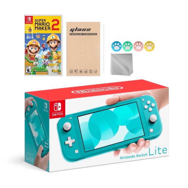 Nintendo Switch Lite Turquoise with Super Mario Maker 2 and Mytrix Accessories NS Game Disc Bundle Best Holiday Gift