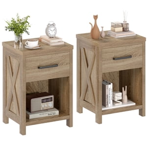 Gymax 2PCS Table de chevet Canapé Table d'appoint Rustique Table avec plateau pour salon