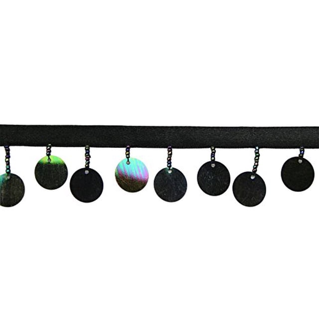 Altotux Beaded Trim 1-1/2" Multi-Color Round Sequins Glass Bead with 3/8" Ribbon (Gunmetal)