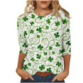 thumbnail image 2 of Mceream T-Shirt St Patricks Day à Manches 3/4 pour Femmes, Hauts de Printemps à Col Rond, T-Shirts Décontractés, Blouses à Imprimé Floral, T-Shirts Graphiques, Tenues d'Été, Hauts Boho, Grande Taille, Chemises à Imprimé Trèfle L, 2 of 5