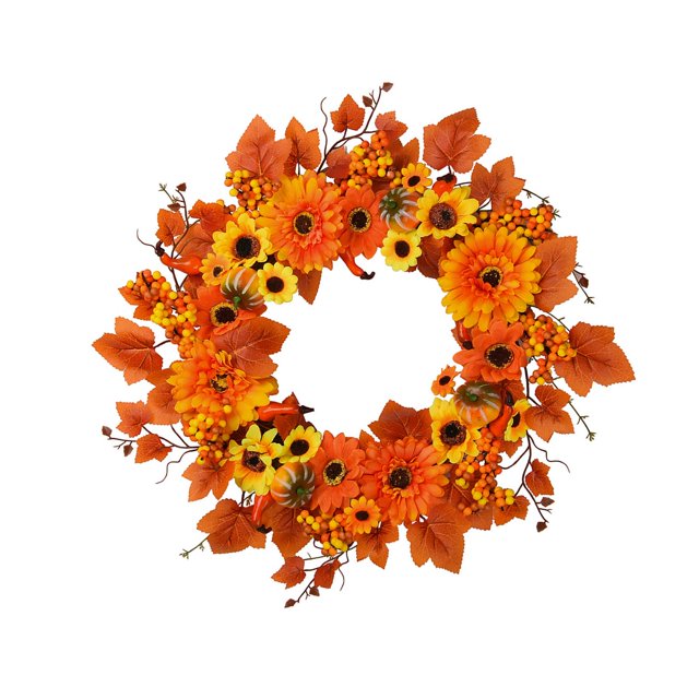 Autumn Thanksgiving Wreath 18inch Door Wreath Versatile Artificial Maple Leaves
