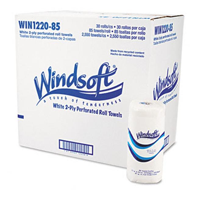 Windsoft 122085CT Perforated Paper Towel Rolls  8-7/8 x 11  White  85/roll  30/carton