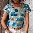 thumbnail image 2 of Liquidation d'Été! PEZHADA Femmes Tops, Sortie Tops for Femmes, Grande Taille Tops for Femmes, T-Shirt Ample à Manches Courtes Imprimé Col Rond Bleu P, 2 of 6