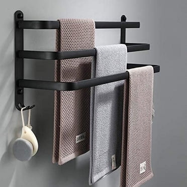 Porte Serviettes Salle de Bains, Noir Barres Porte Serviettes Mural Adhesif pour Douche et Cuisine, Étanche Barres Porte avec Crochet ZDXR8 (50cm, Three Bars)