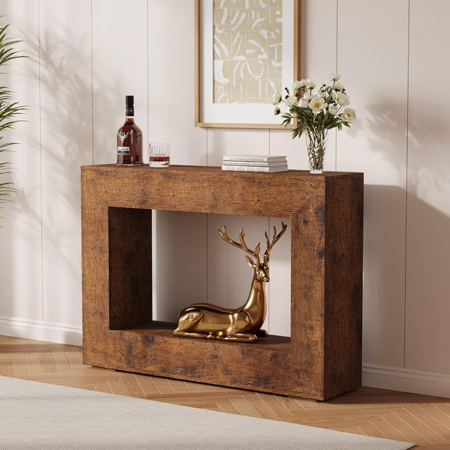 Table Console Style Ferme de 47 Pouces, Longue Table de Sofa derrière le Canapé, Table d'Entrée en Bois