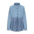 thumbnail image 4 of AherBiu Jackets for Women Button down Long Sleeve Ruched Patchwork Shirts Casual Loose Flowy Fall Outerwear, 4 of 7