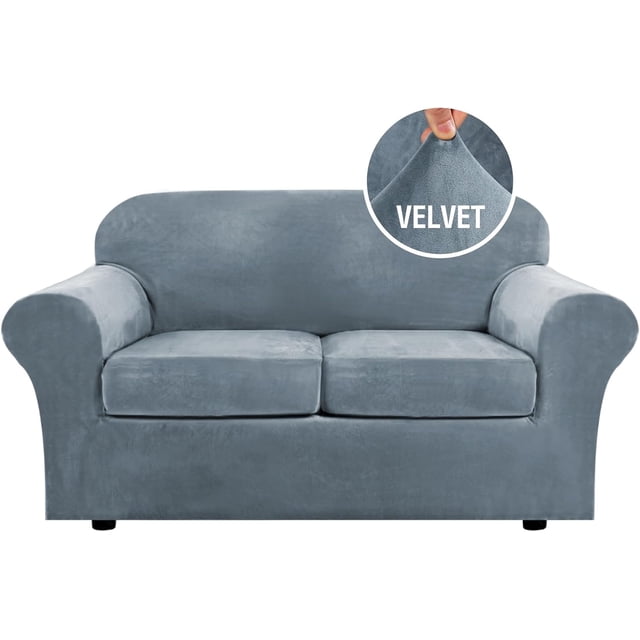 Modern Velvet Plush 4 Piece High Stretch Sofa Slipcover Furniture Protector Form Fit Luxury Thick Sofa Cover, Machine Washable