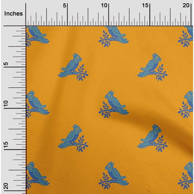 oneOone Cotton Poplin Fabric Bird Block Print Fabric By Yard 42 Inch Wide