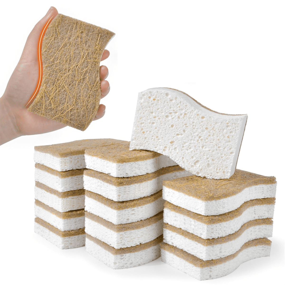 Eco-Friendly Natural Sponges for Dishes 15 Pack - Biodegradable Kitchen Sponge with Compostable Coconut Scrubber
