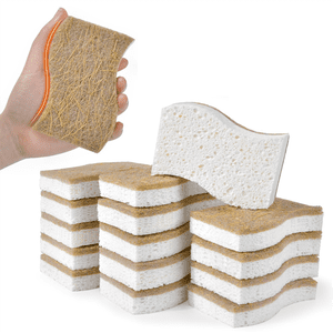 Eco-Friendly Natural Sponges for Dishes 15 Pack - Biodegradable Kitchen Sponge with Compostable Coconut Scrubber