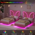 thumbnail image 3 of Homfa Twin Size Velvet Upholstered Bed with LED Lights, Floating Platform Bed Frame with Butterfly Crystal Button Tufted Headboard, Pink, 3 of 7