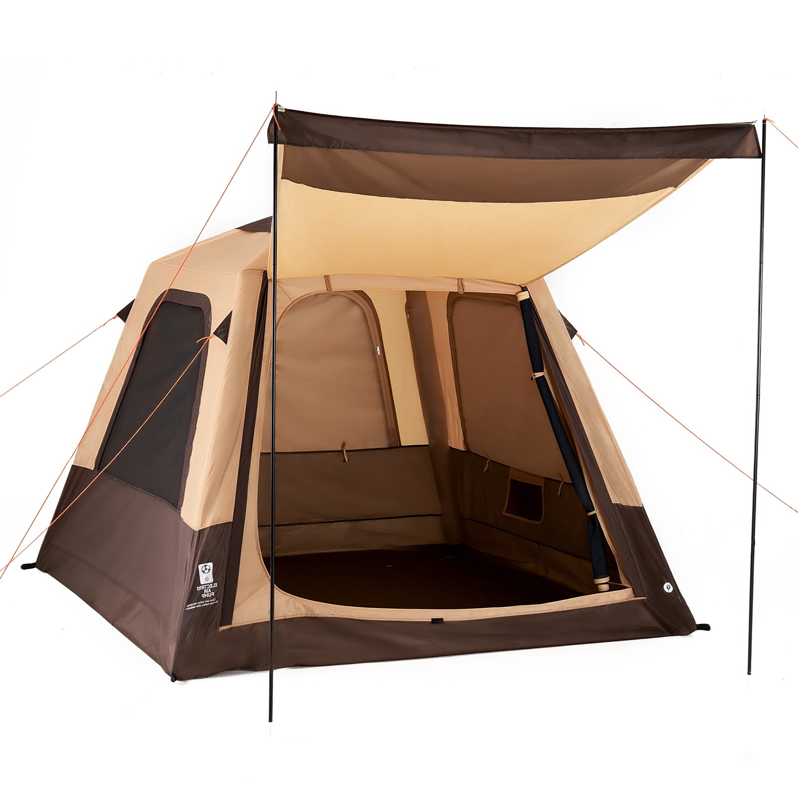 KFFKFF Camping Tent,4 Person Inflatable Cabin Tent with Rechargeable Pump, TPU Air Tube & 5 Large Mesh Windows,Portable Easy Setup Waterproof with Carry Bag for Family Outdoor Camping & Hiking,Beige