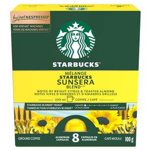 Starbucks SUNSERA BLEND Blonde Roast Coffee Capsules for NESPRESSO VERTUO, Smooth Blend Arabica Coffee, Citrus & Toasted Almond Notes, Recyclable Capsules