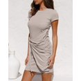 thumbnail image 3 of Robe T-Shirt d'Été pour Femme Décontractée à Manches Courtes 2021 Col Ras du Cou Moulante Froncée à Nouer à la Taille Mini Robes, 3 of 5