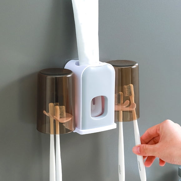 Ganfancp Toothpaste Dispenser Bathroom Accessories, 2 Cups Toothbrush Holder Wall Mounted Bathroom Decor, Tooth Brushing Holder with Automatic Toothpaste Dispenser Bathroom Organizer