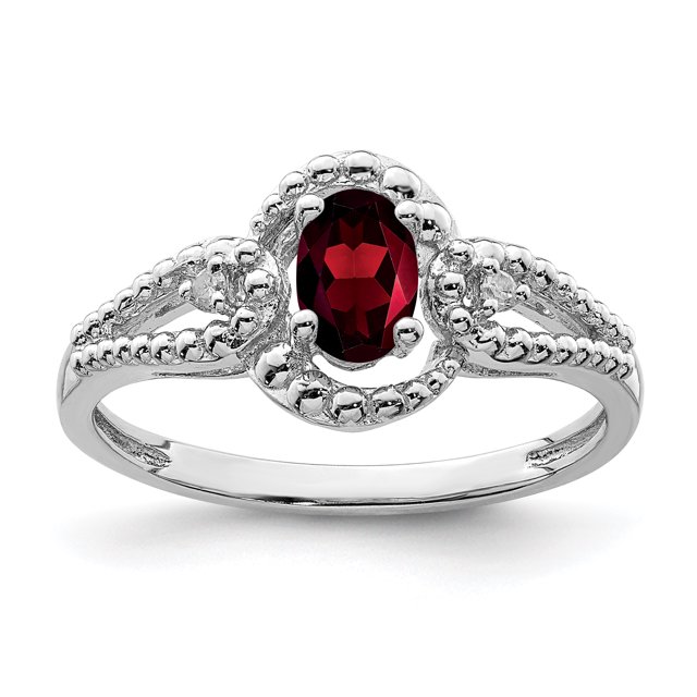 Bague en Argent Sterling 925 Rhodié Grenat et Diamant