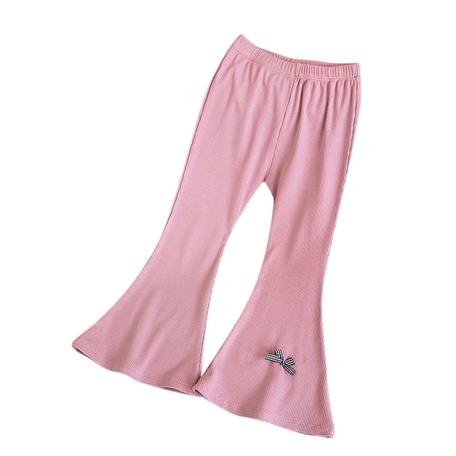 MeetoTime Pantalons Évasés Côtelés en Coton Doux Extensible Taille Haute pour Filles 3-9 Ans