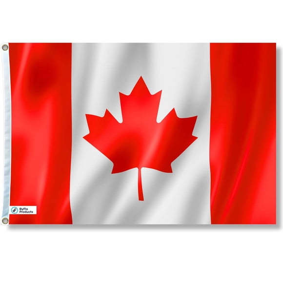 Canada Flag 3x5 ft, Lightweight Polyester Canadian Flag with Brass Grommets and Double Stitched Edges, Red & White, Pack of 1
