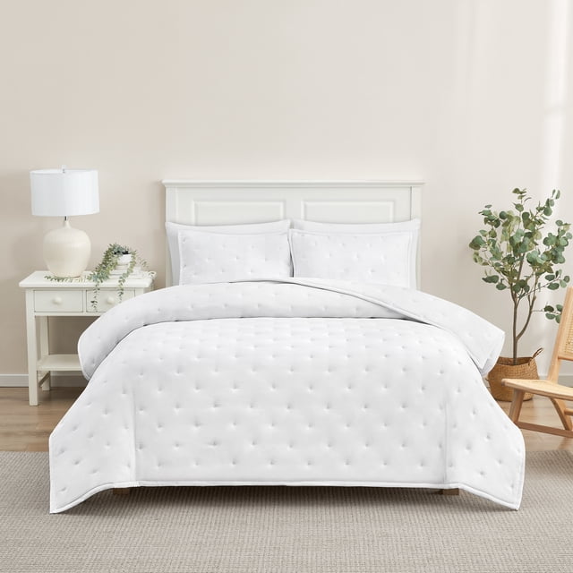 Mainstays Queen Comforter Set, Soft Lightweight & All Season, 3-Piece, White