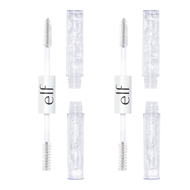 e.l.f. Cosmetics Mascara Transparent pour Cils et Sourcils, Ensemble de 2 avec Deux tubes de gel Transparent à Double Extrémité Comprenant des Capuchons Blancs et le logo E.l.f., Chaque Extrémité avec des Brosses spoolie pour une Définition Naturelle des Cils et des Sourcils, un Conditionnement et une Tenue Longue Durée, Convient au Soin et à la Mise en Forme.