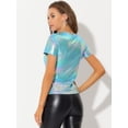 thumbnail image 4 of INSPIRE CHIC Women's Party Metallic Textured Short Sleeve Shiny Multicolor Top Medium Blue Shiny, 4 of 5