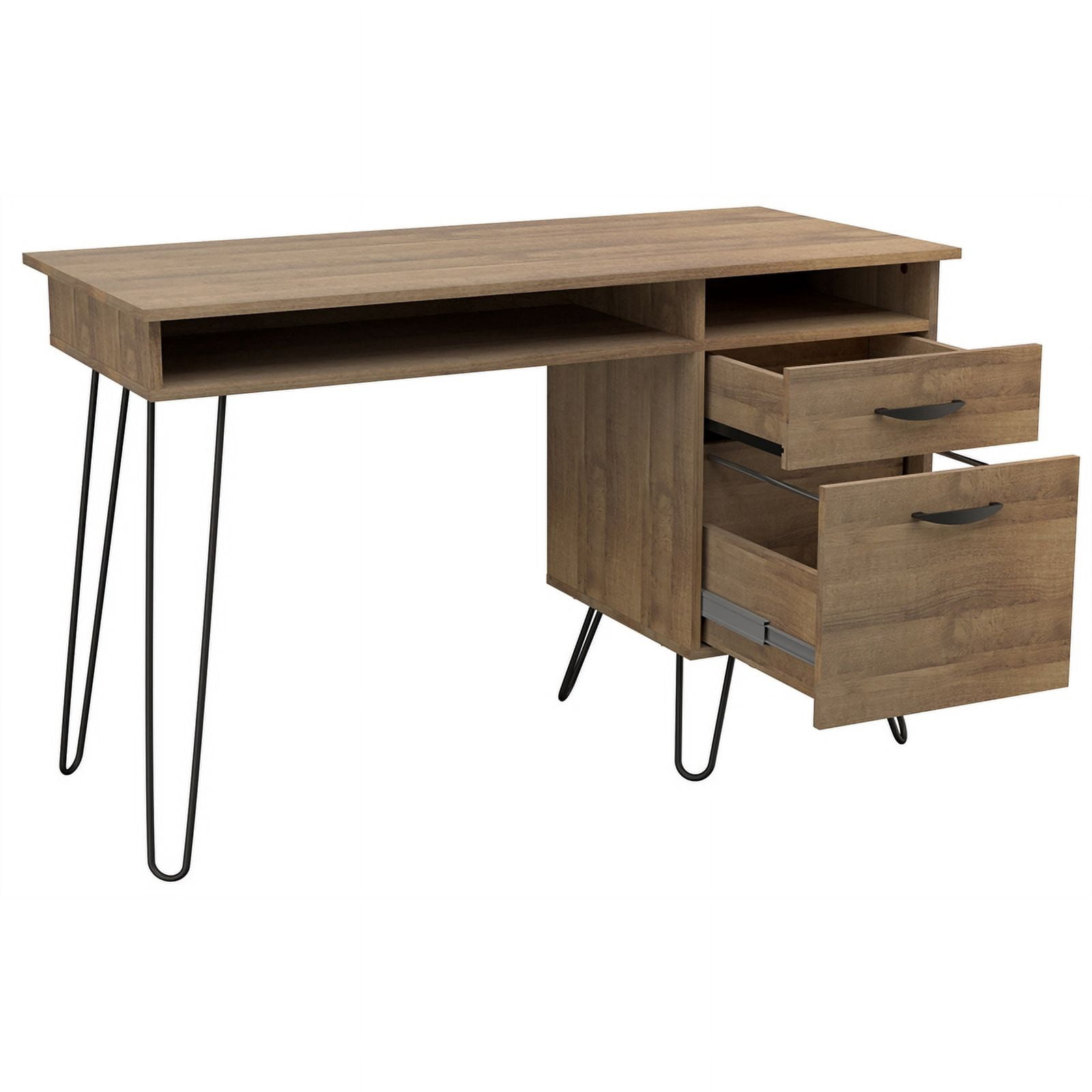 Inval Bureau d'Ordinateur à 2 Tiroirs Style Mi-Siècle en Amaretto Brun