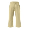 thumbnail image 4 of Plebaso Boys Girls Capris Pants Cotton Linen Drawstring Casual Pants Lightweight Cropped Pants with Pockets, 4 of 5