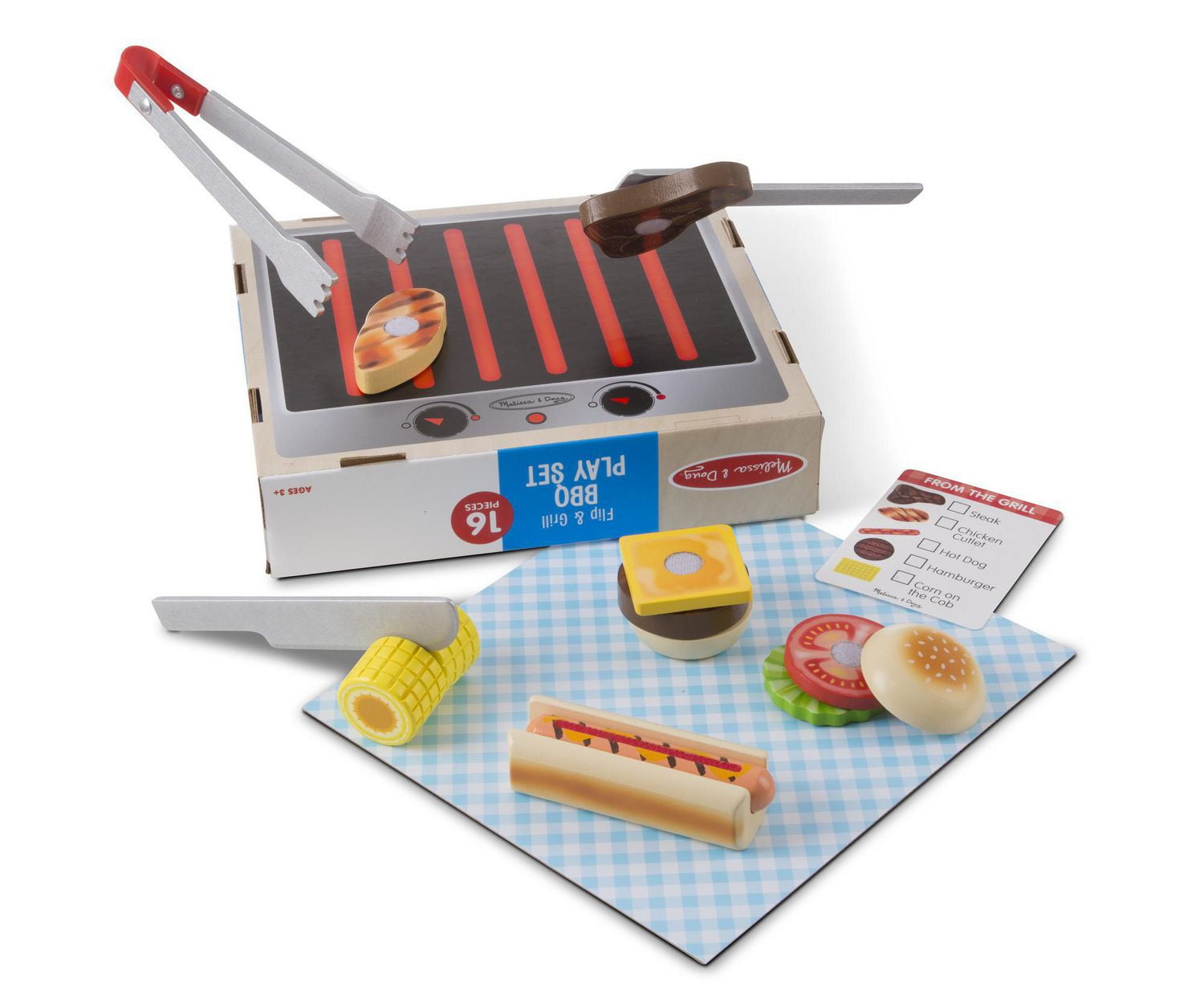 Melissa & Doug Ensemble de Jeu pour Barbecue Nourriture et Accessoires de Jeu en Bois (16 pièces)
