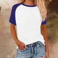 thumbnail image 5 of Womens Summer Raglan T-Shirts Color Block Plus Size Baseball Tees Casual Short Sleeve Loose Pullover Dark Blue, S, 5 of 5