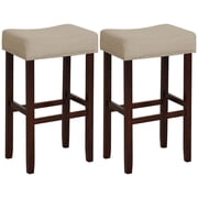 Costway Set of 2 Bar Stools Bar Height Saddle Kitchen Chairs with Wooden Legs Beige