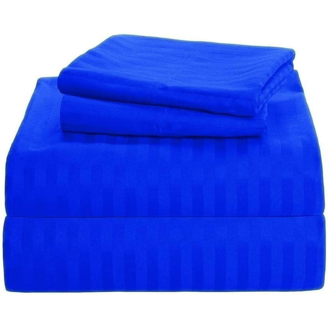 1200 Thread Count 100% Egyptian Cotton 3-Piece Fitted Sheet ( 1 Fitted Sheet + 2 Pillow Covers) 27 Inches Deep Pocket Size Stripe Pattern