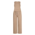 thumbnail image 4 of Woman Solid Color Sleeveless Sets, 2025 New Fashion Round-Neck Sleeveless Tank with Drawstring Long Pants Suits, Loungewear Tracksuits Two Piece Short Set for Lady Khaki XXL, 4 of 5