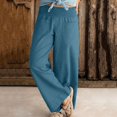 thumbnail image 2 of Women Wide Leg Pants Elastic Waisted Casual Linen Pants with Pockets Loose, 2 of 7