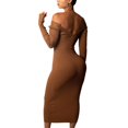 thumbnail image 3 of Female Dress, Solid Color Deep V-Neck Long Sleeve Dress One-Piece for Women, 3 of 5