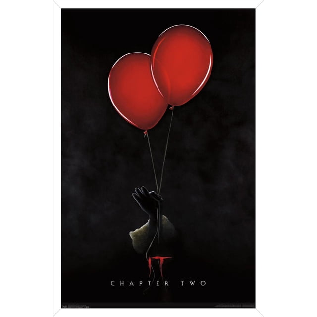 IT: Chapter 2 - Teaser One Sheet Wall Poster, 22.375" x 34" depicting a centered black-gloved hand holding two vivid red balloons by thin strings against a dark background, with 'IT Chapter Two' text below, suitable for wall art and room décor in bedrooms, offices, or dorms.