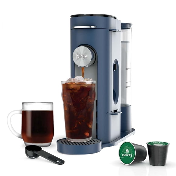 Ninja Cafetière à Portion Individuelle pour Dosettes et Café Moulu, Compatible avec Dosettes K-Cup, Réservoir de 56 Oz, Tailles d'Infusion de Tasse de 6 Oz à 24 Oz, Cafetière à Café Glacé, Bleu Marine, PB041NV