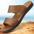 thumbnail image 4 of Handshe Men's Breathable Soft Sole Slides – Lightweight Leather Sandals with Open-Toe Design & Thick Cushioned Base for Casual Beachwear & Spring Summer Comfort Footwear,Plus Size, 4 of 9