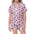 thumbnail image 2 of Kids Pajamas Cute Dinosaur Pattern Printed Short Sleeve Button Down Shorts Set Baby Girl Clothes Pink 2-3 Years, 2 of 3