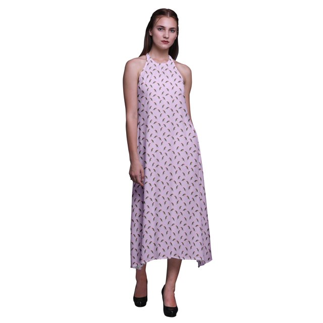Bimba Robe de Plage d'Été pour Femmes à Imprimé d'Oiseaux, Dos Nu, Col Licou – XXX-Grand